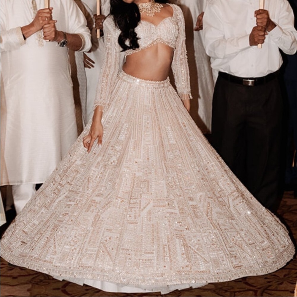 Seema Gujral: Stunning ivory Bridal Lehenga with Sheer Embellished Dupatta